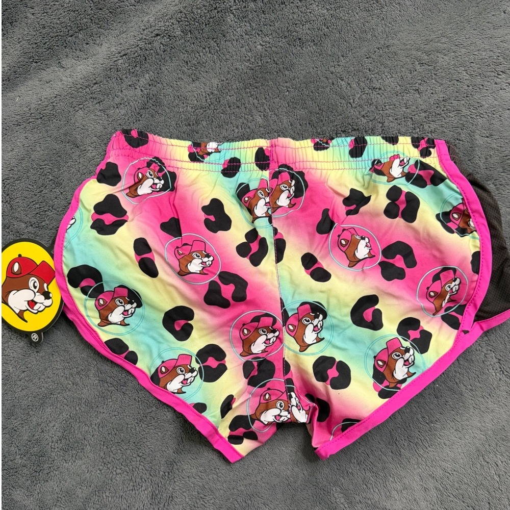 Buc-ee's Running Shorts Kids YXS Multicolor New Rainbow Leopard Mascot Print - Picture 5 of 7